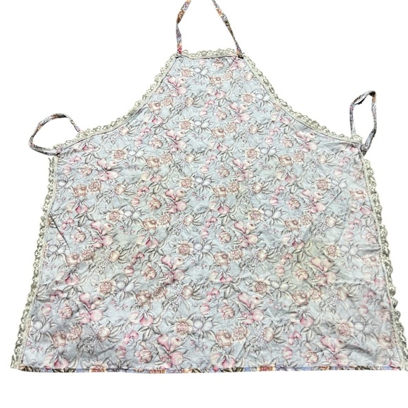 VTG Floral Fruit Print Lace Trim Triangle Pocket Apron - Picture 2 of 3